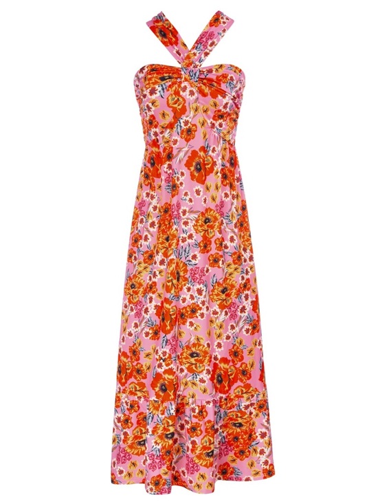 Grace Karin Dresses & Skirts - Grace Karin Pink Floral Maxi Dress with Orange Red Blooms